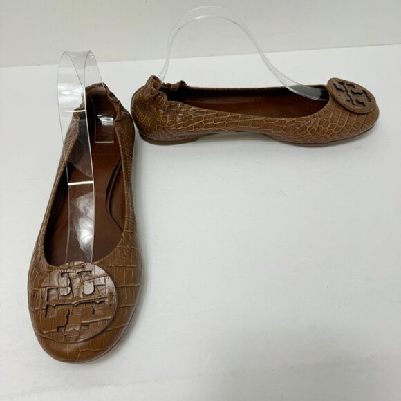 Tory Burch Embossed Leather Slip On Flats Tan - Picture 2 of 7